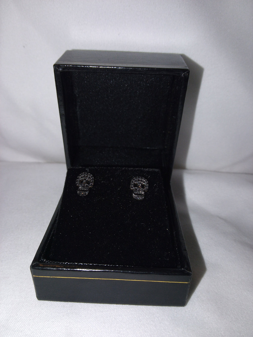 14k Black Diamond Skull Stud Earrings