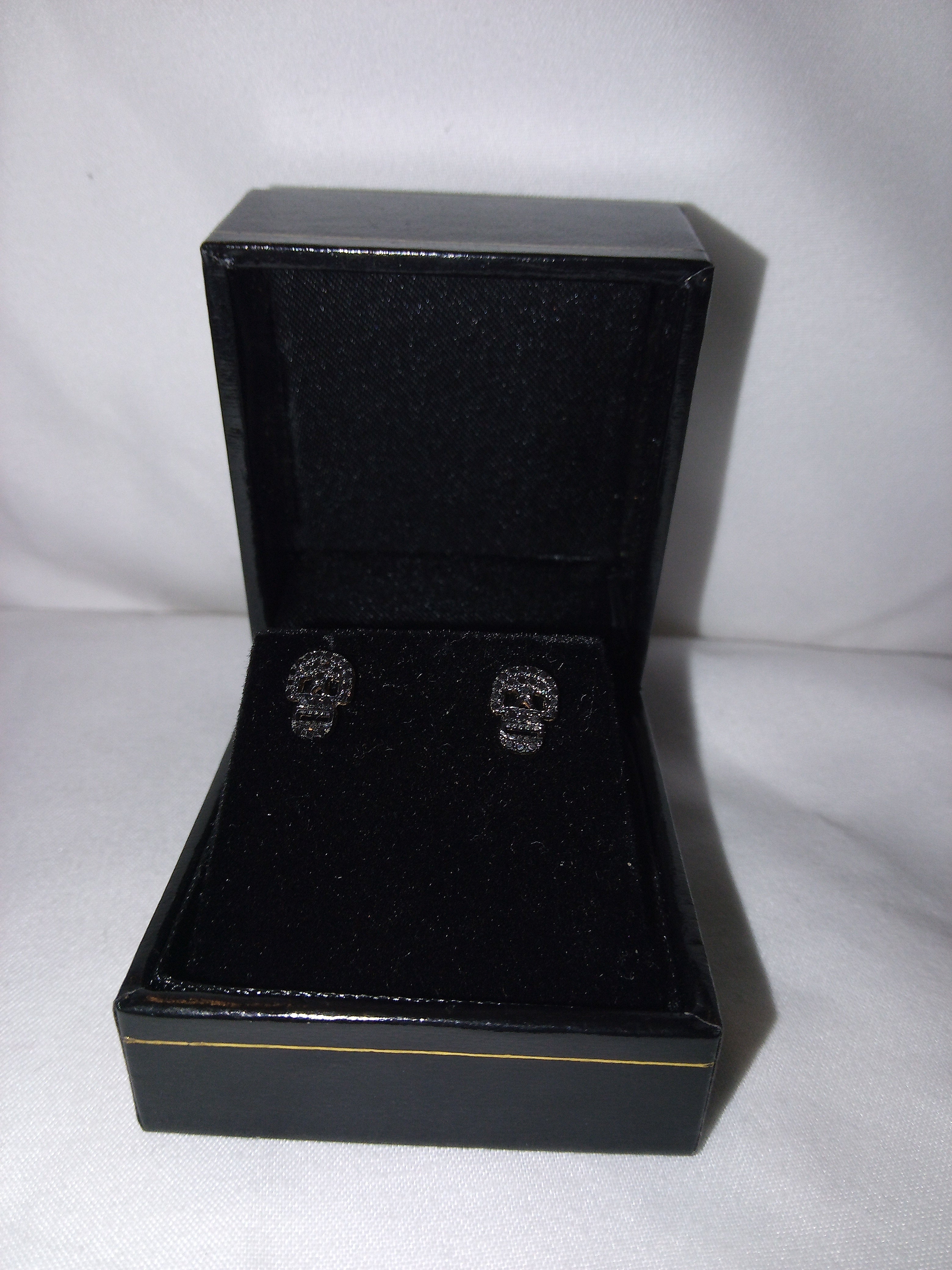 14k Black Diamond Skull Stud Earrings