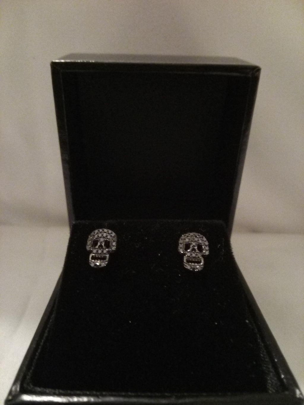 14k Black Diamond Skull Stud Earrings