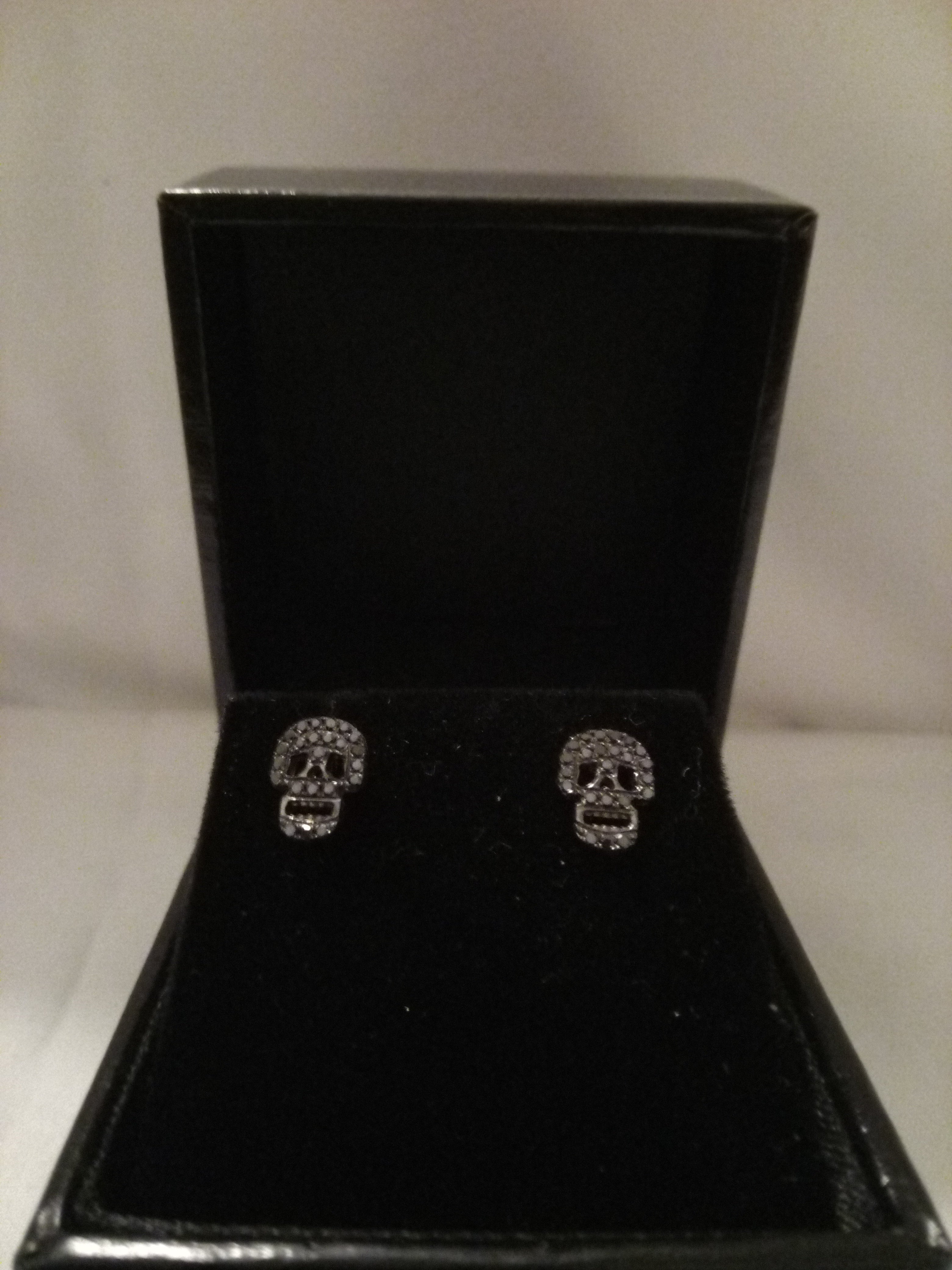 14k Black Diamond Skull Stud Earrings