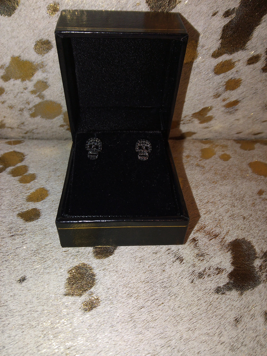14k Black Diamond Skull Stud Earrings