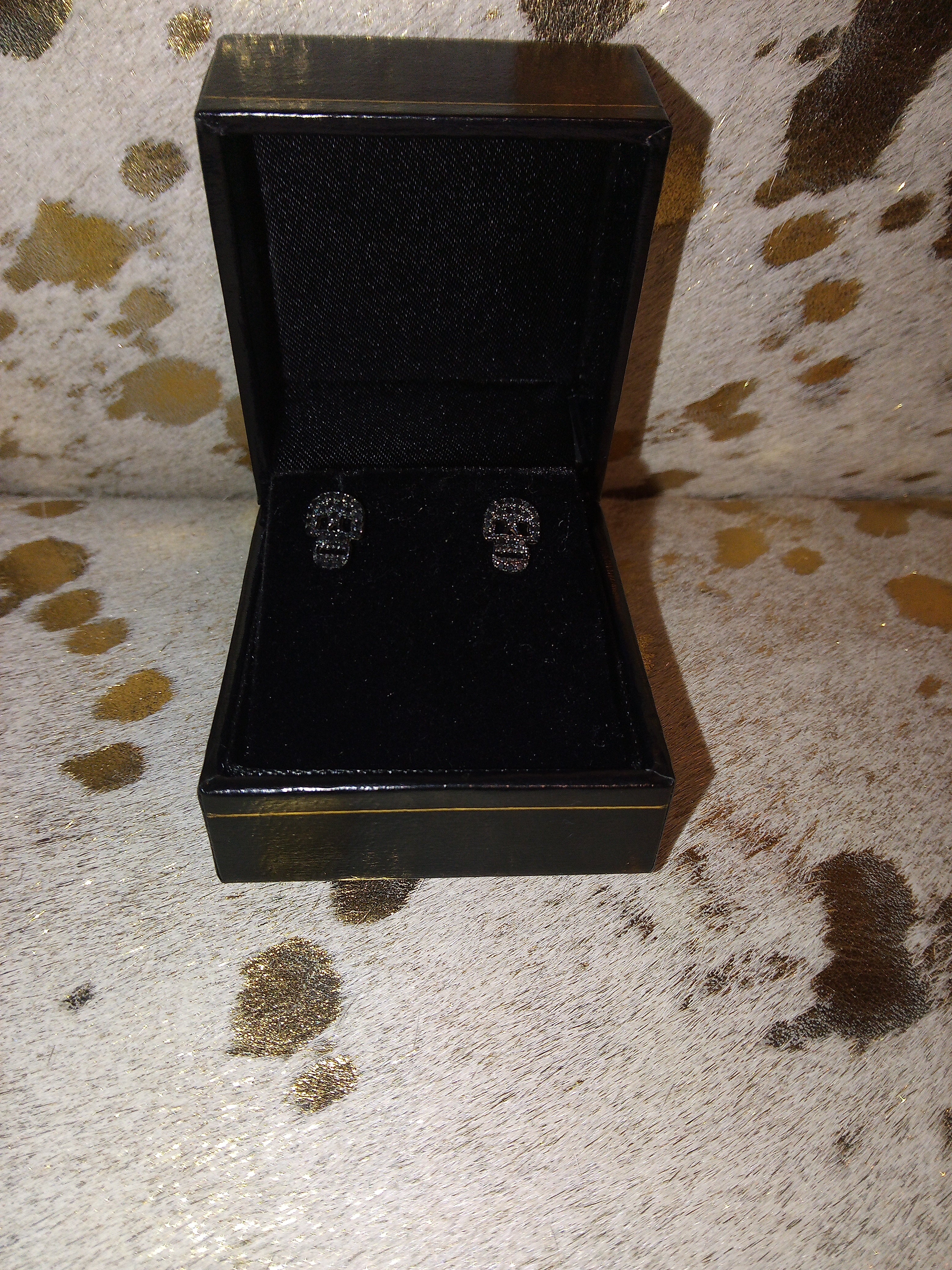 14k Black Diamond Skull Stud Earrings