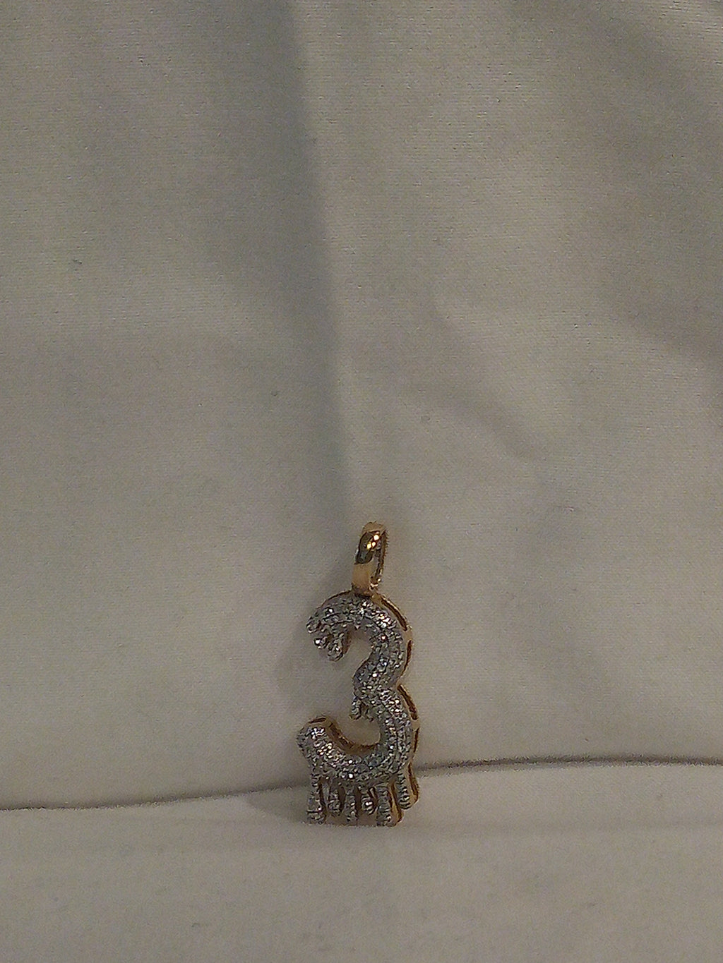 14K Yellow Gold Diamond Drip “3” Pendant