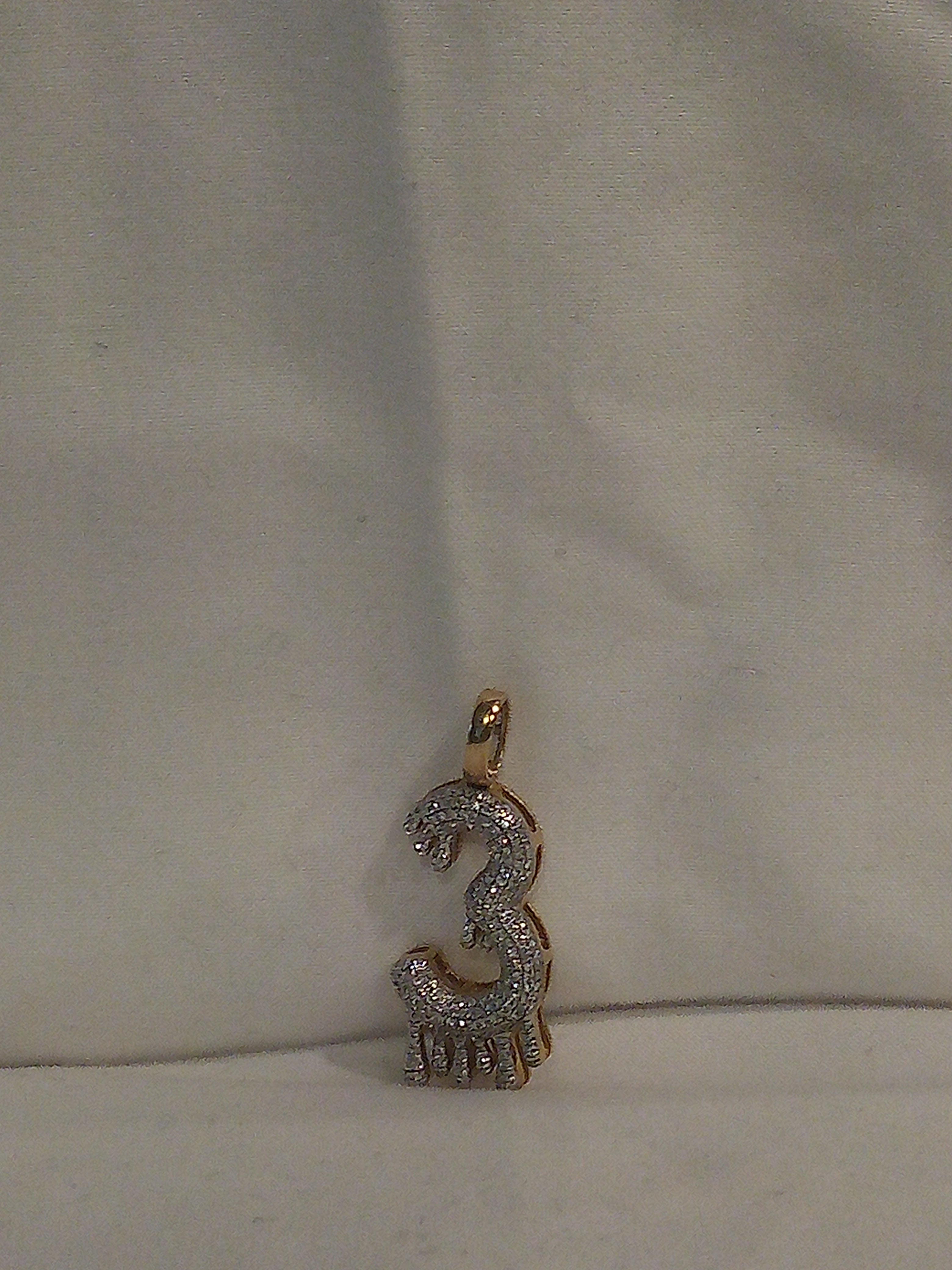 14K Yellow Gold Diamond Drip “3” Pendant