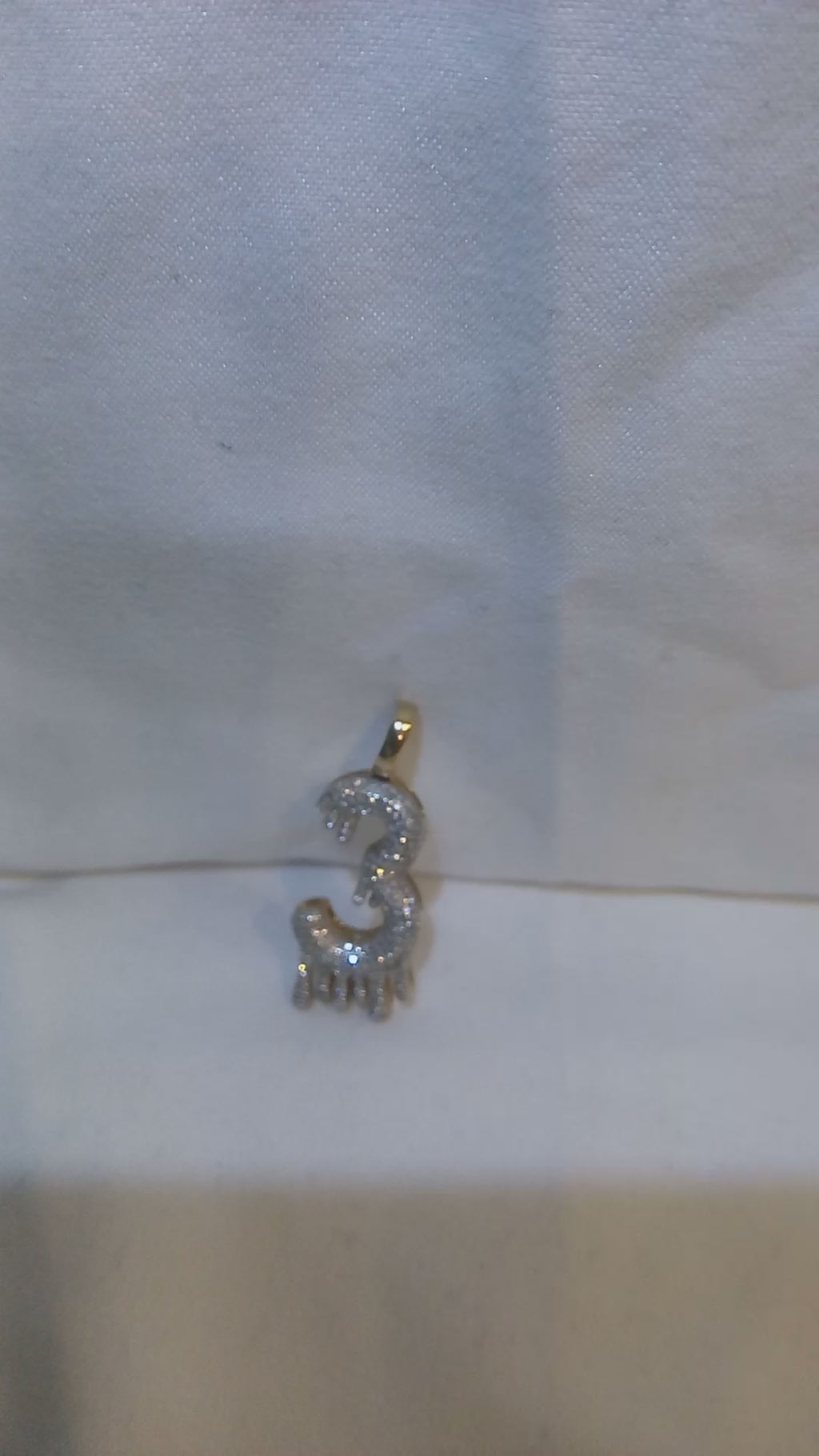 14K Yellow Gold Diamond Drip “3” Pendant